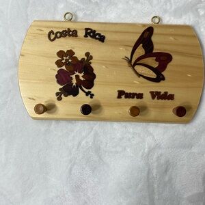 Brown Wooden Wall Hooks with Tropical Engravings